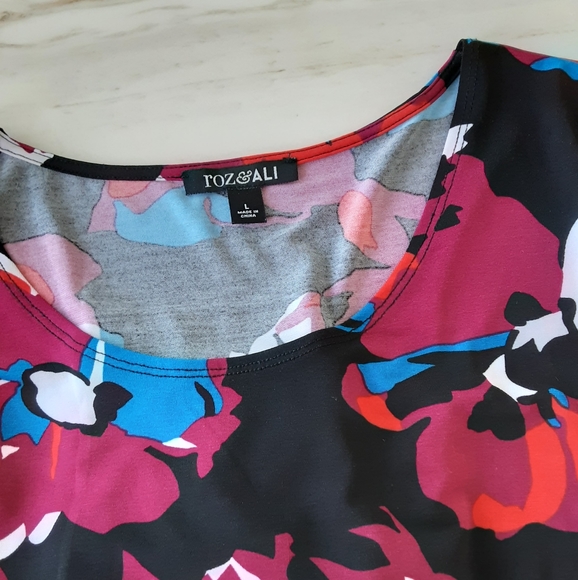 ROZ & ALI RED FLORAL PRINT DRESS SZ L - Picture 9 of 10